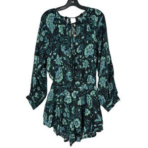 Free People Dance 'Til Dawn Womens Romper‎ Size XS Green Black Floral Print